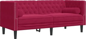 vidaXL 2 személyes bordó bársony Chesterfield kanapé hengerpárnákkal