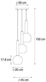 Modern fekete függőlámpa füstüveggel, 3 égős - Clayton