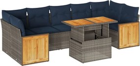 vidaXL 8 részes szürke polyrattan akácfa kerti ülőgarnitúra párnákkal
