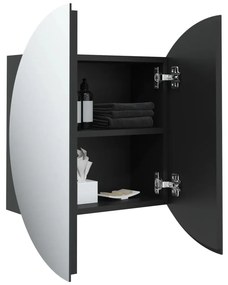 fekete fürdőszobaszekrény kerek tükörrel/LED-del 47x47x17,5 cm