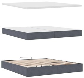 Ottomán ágykeret matraccal sötétszürke 200x200 cm bársony