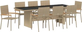vidaXL Kert étkező szett 9 pcs Bézs polirattan