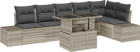 vidaXL Kerti Kanapé Szett tárolóval 7 pcs Világosszürke Poli rattan