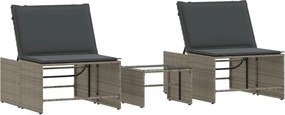 vidaXL 2 db szürke polyrattan napozóágy asztallal