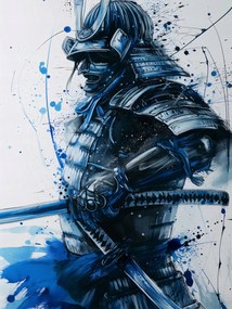Poszter 75x100cm Szamuráj kékben