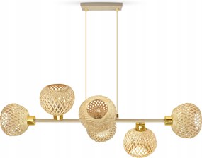 Függő mennyezeti lámpa bambusz boho japandi bézs nappali asztal 6 E27