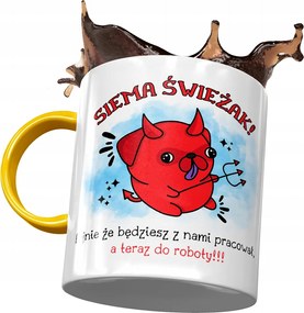 Sárga üdvözlő bögre Munkahelyi üdvözlő bögre fényképes nyomtatással