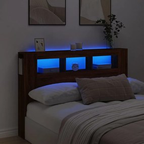 barna tölgyszínű szerelt fa LED-es fejtámla 160x18,5x103,5 cm
