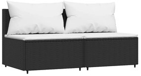 3 részes fekete polyrattan kerti ülőgarnitúra párnákkal