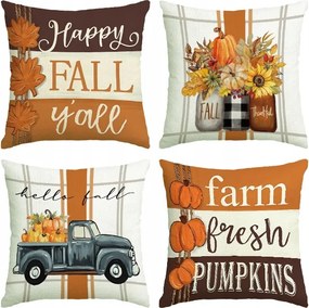 4db-os Őszi Párnahuzat Szett 45x45 CM Őszi Tök Autó