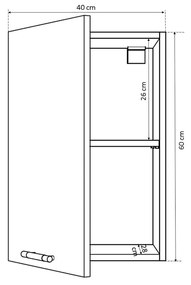 Salandra Elemes konyha 1 ajtós felsőszekrény sonoma 40 x 60 x 30 cm