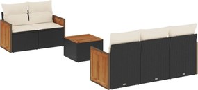 vidaXL 6 részes fekete polyrattan kerti ülőgarnitúra párnákkal