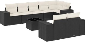 vidaXL 9 részes fekete polyrattan kerti ülőgarnitúra párnákkal