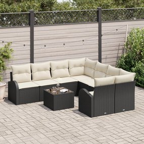 Kerti Kanapé Szett 9 pcs Fekete 55 x 55 x 37 cm polirattan