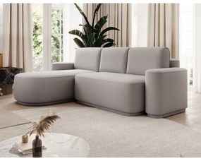 Világosszürke zsenília kinyitható-tárolóhelyes sarokkanapé (bal oldali-heverő résszel) Aurumm – ELTAP