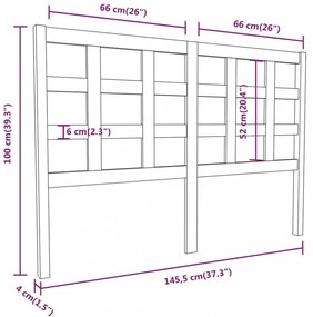 fekete tömör fenyőfa ágyfejtámla 145,5 x 4 x 100 cm