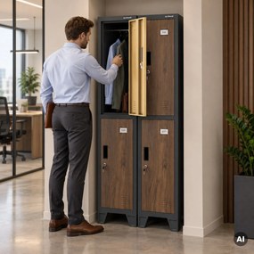 Öltözőszekrény fém munkahelyi mély 2 ajtós antracit/dió, 292x1720x600 mm: BARTEK 1 Plus D600 Eco Design