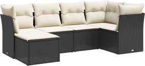 vidaXL 6 részes fekete polyrattan kerti ülőgarnitúra párnákkal