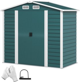 Outsunny Kerti Tároló 2.36 m² 213x120x194 cm Külső Tároló Sátor Megerősített Alapból (Padló NEM Tartozék) Kétoldali Csúszó Ajtók, Lakattal, Ablakokkal