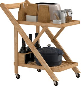 HOMCOM Konyhai Kocsi, 2 Szintes Tálca Borállvánnyal, Munkafelület, Konyhai Polc Kerekeken, Összecsukható Multifunkciós Kocsi Irodához és Konyhához, 66