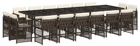 vidaXL 17 részes barna polyrattan kerti étkezőgarnitúra párnákkal