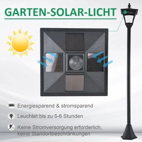 Outsunny Napelemes kerti lámpa, LED, 30 lumen, napelemes, talajra szerelhető tüske, 120 cm, fekete