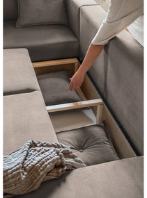 Világosbarna kordbársony kinyitható sarokkanapé (bal oldali-U alakú) Lazy Lukka – Miuform