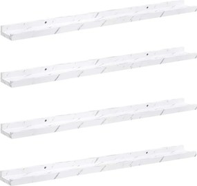 vidaXL Falpolc polcokkal 4 pcs Fehér márvány 80 x 9 x 3 cm Faanyag