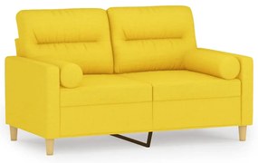 vidaXL 2 személyes világossárga szövet kanapé díszpárnákkal 120 cm