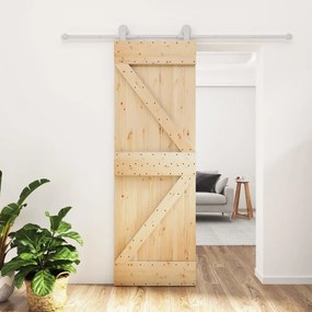 tömör fenyőfa tolóajtó fémszerelék-szettel 70 x 210 cm