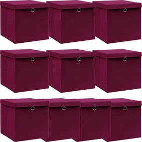 vidaXL 10 db sötétpiros szövet tárolódoboz fedéllel 32 x 32 x 32 cm