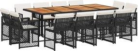 vidaXL 13 részes fekete polyrattan kerti ülőgarnitúra párnákkal