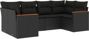 vidaXL 6 részes fekete polyrattan kerti ülőgarnitúra párnákkal