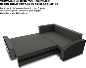 Grande sarokkanapé polcokkal , polc a bal karfaban, jobboldali, szövet anyag, hab töltet, szürke - fekete