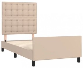 cappuccino színű műbőr ágykeret fejtámlával 100x200 cm