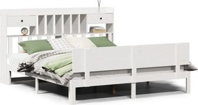 vidaXL fehér tömör fenyőfa könyvespolcos ágy matrac nélkül 180x200 cm