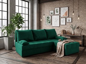 AKCIÓ Sötétzöld kihúzható sarokkanapé ZENA, mindkét oldalas II. osztályú