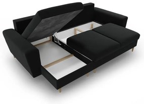 Fekete bársony kinyitható tárolóhelyes sarokkanapé Kyoto – Cosmopolitan Design