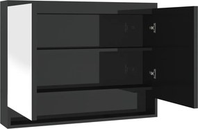 vidaXL fényes fekete MDF tükrös fürdőszobaszekrény 80 x 15 x 60 cm