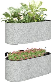 Outsunny 2 db függesztett ovális virágláda önöntöző rendszerrel, leeresztődugóval és kampókkal — 42 × 16 × 15 cm, világosszürke | Aosom