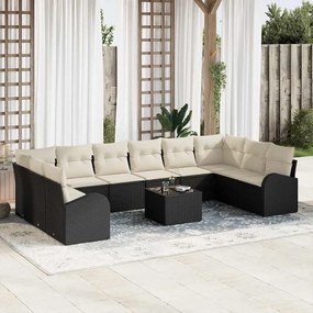 vidaXL Kanapé Szett párnával 11 pcs Fekete Polyrattan