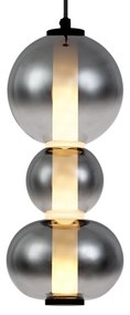 Art Deco függőlámpa fekete füstös és átlátszó üveggel, 3 égős, LED-del - Lizzy