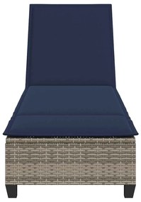 szürke polyrattan napozóágy párnákkal 55x200x25,5 cm