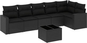 vidaXL 7 részes fekete polyrattan kerti ülőgarnitúra párnával