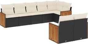 vidaXL 8 részes fekete polyrattan kerti ülőgarnitúra párnákkal