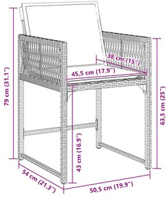 9 darabos kerti étkező szett párnákkal, szürke poli rattan
