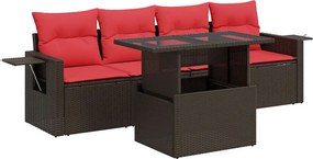 vidaXL 5 részes barna polyrattan akácfa kerti ülőgarnitúra párnákkal