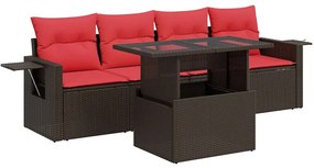 vidaXL 5 részes barna polyrattan akácfa kerti ülőgarnitúra párnákkal