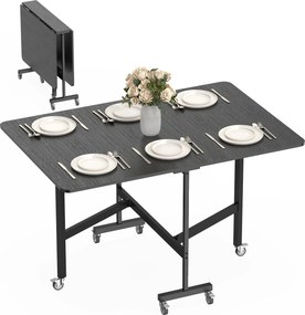 HOMCOM összecsukható étkezőasztal 4–6 személyes, kerekekkel és lehajtható lapokkal, fekete — 120×80×73 cm | Aosom