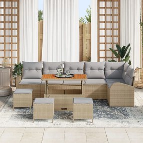 10 részes kertibútor szett párnákkal bézs poli rattan akácia, 2 személyes kertibútor párnákkal bézs poli rattan, 4 részes kertészeti étkezőszett párnákkal bézs poli rattan akácia